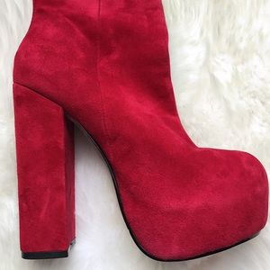 Bebe Alice red suede platform booties